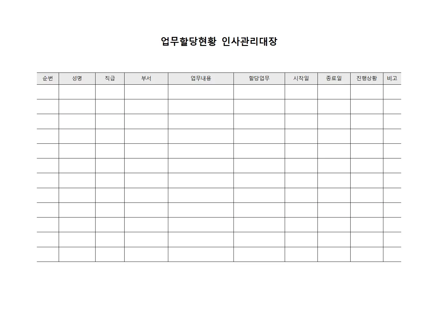 업무할당현황 인사관리대장 양식파일