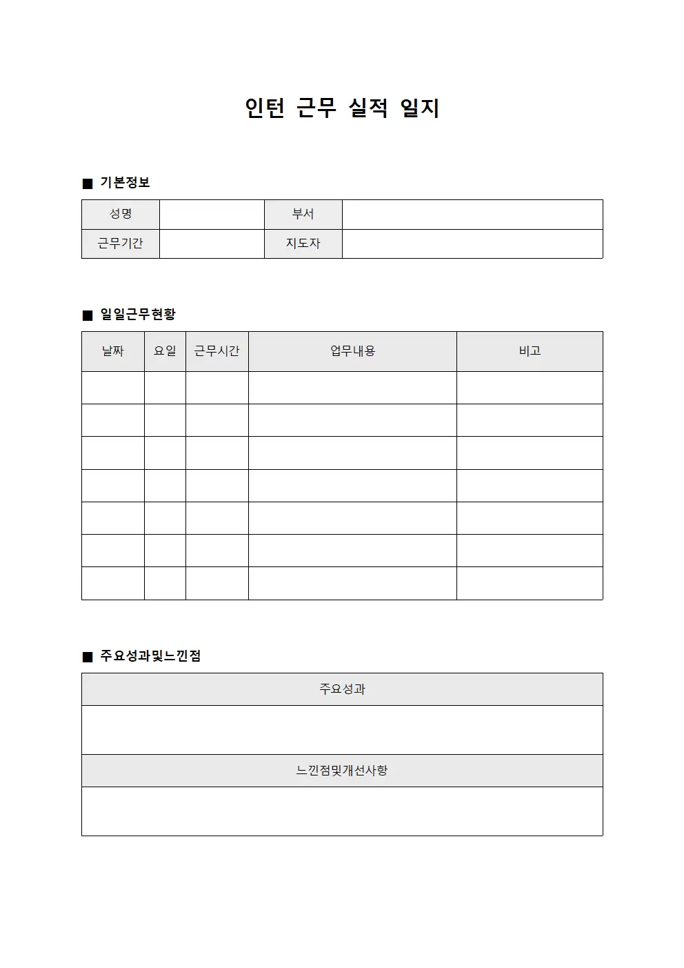 인턴 근무실적일지