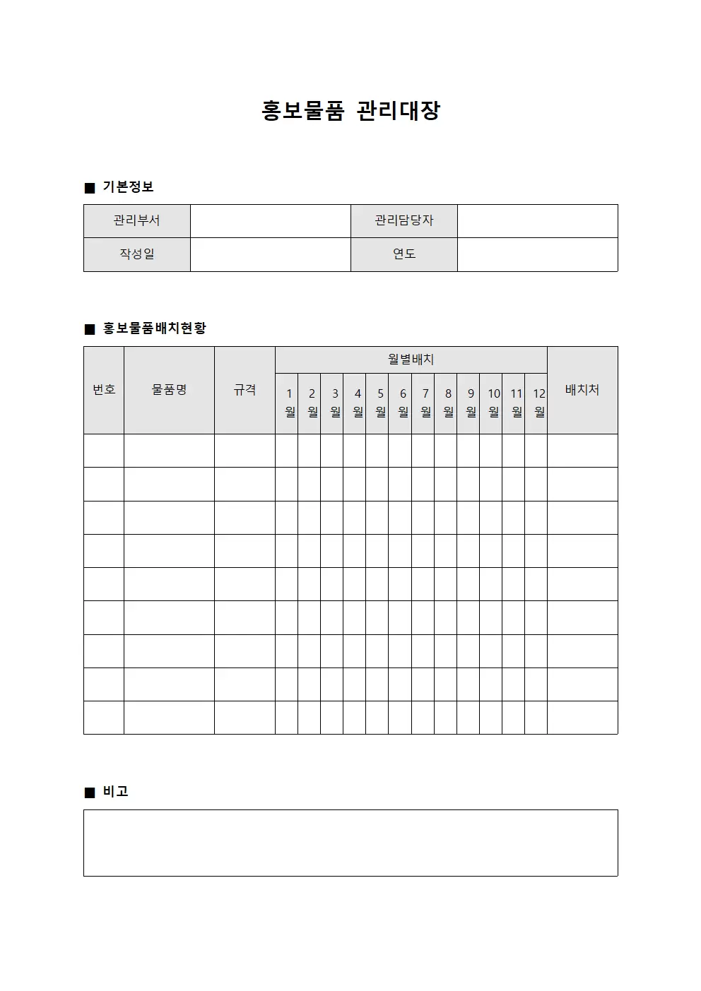 홍보물품관리대장 (연간물품배치현황)