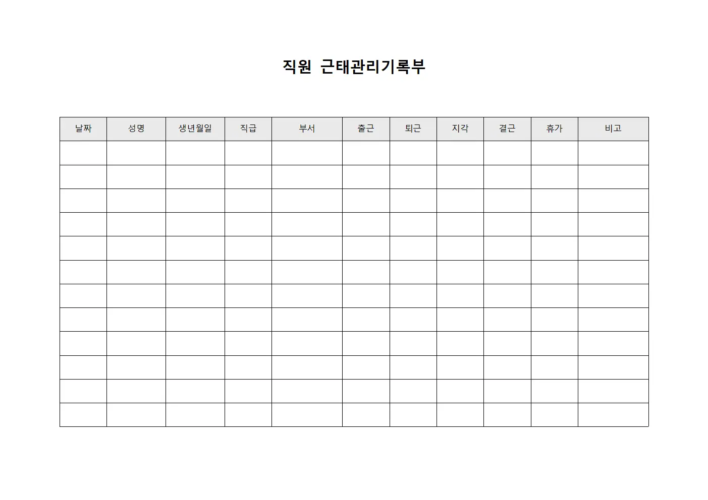 직원 근태관리기록부