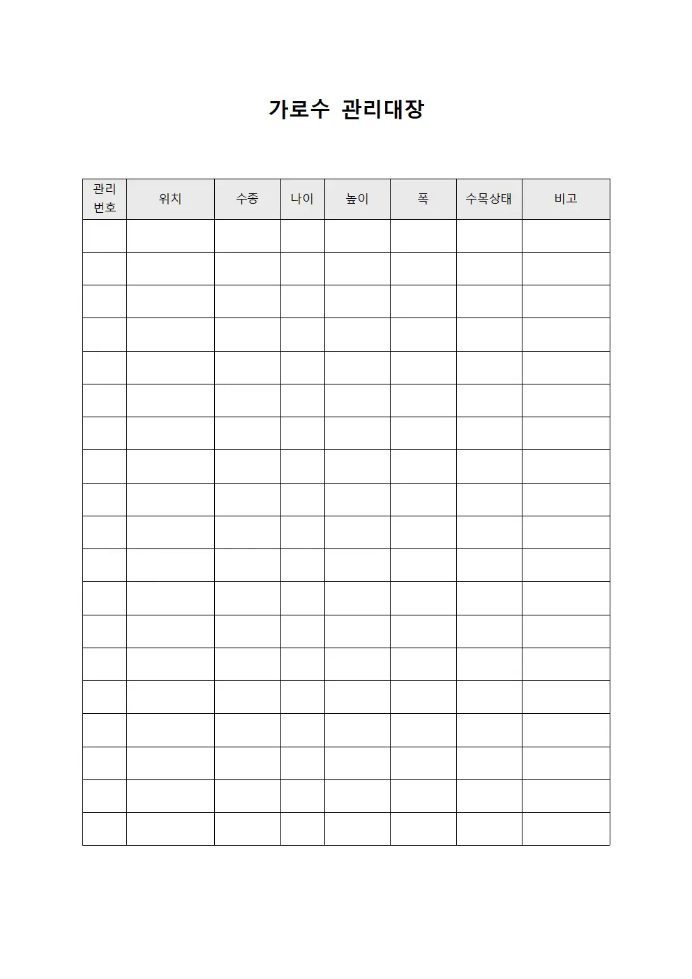 가로수관리대장 - 수목상태평가