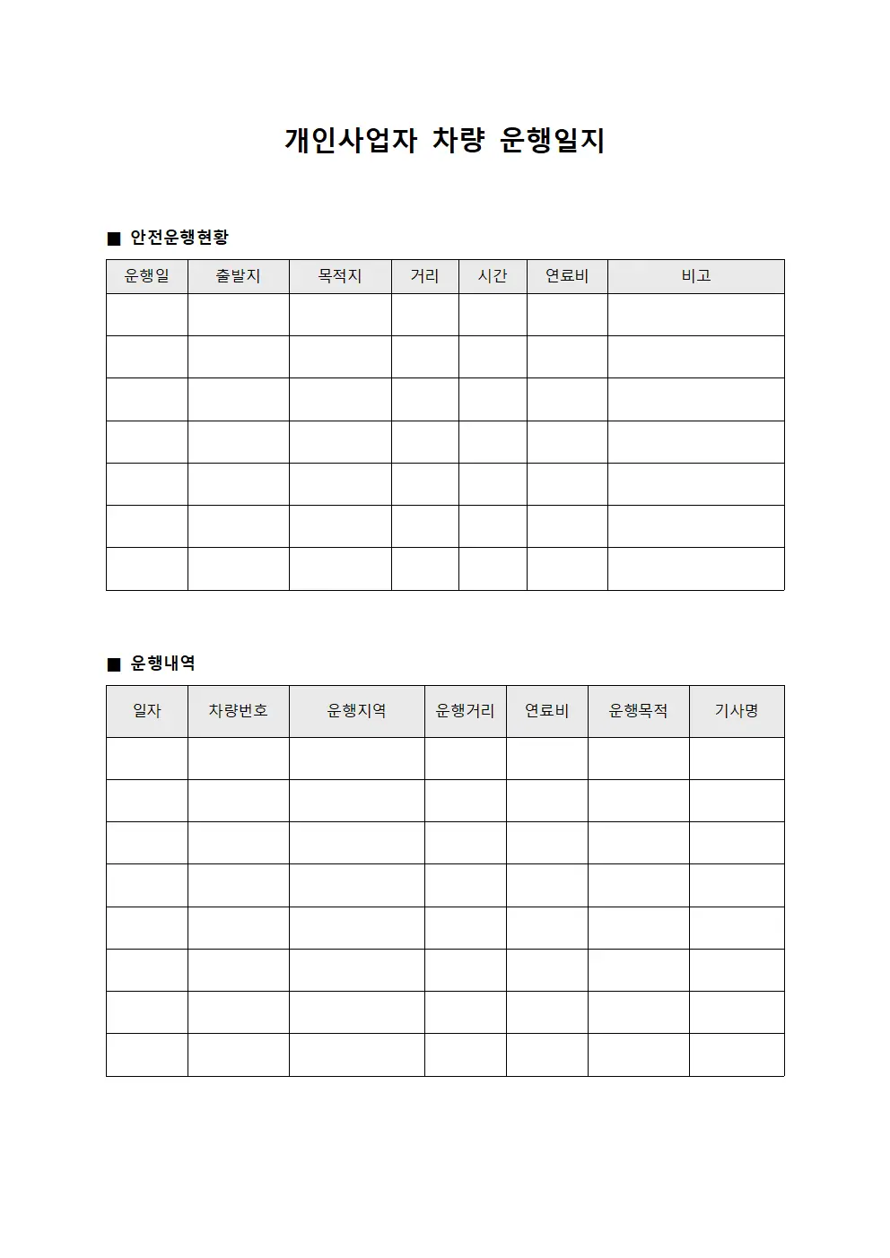개인사업자차량운행일지 (안전운행현황)