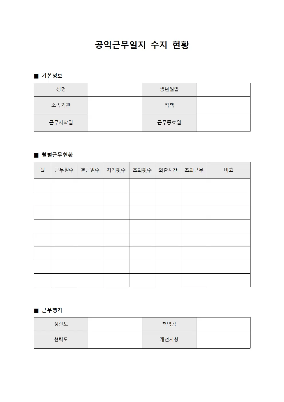 공익근무일지 - 수지 현황