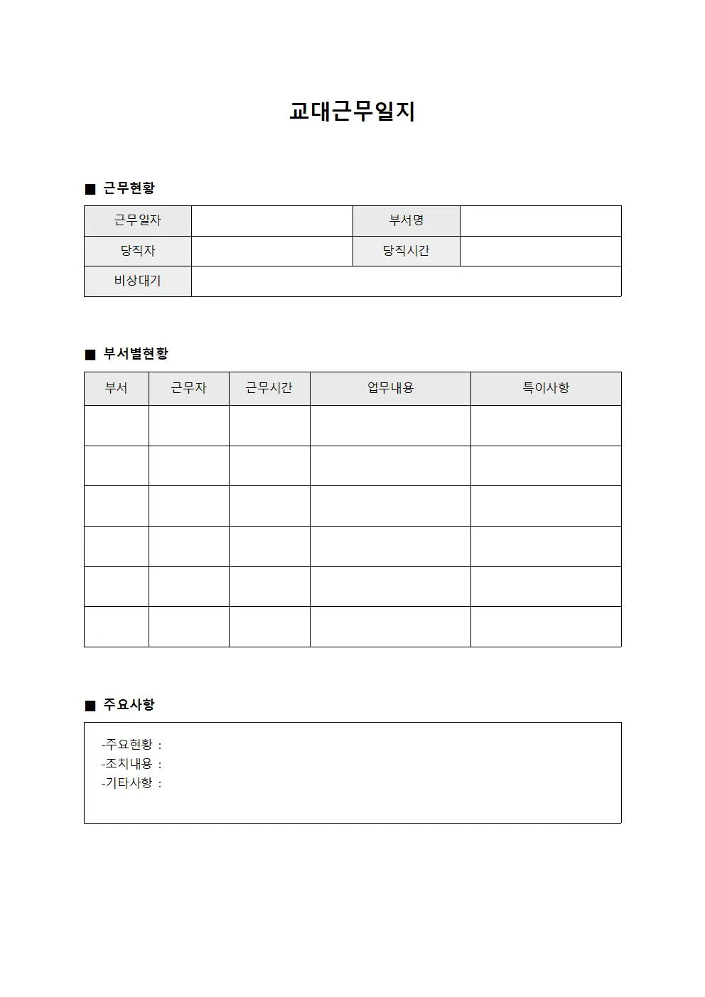교대근무일지 - 부서별 현황판