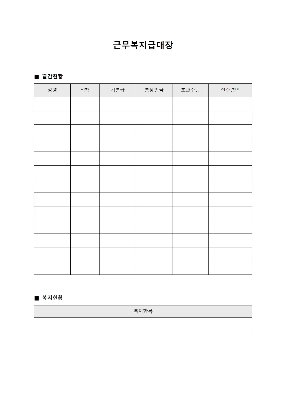 사업소 근무복지급대장 월간현황