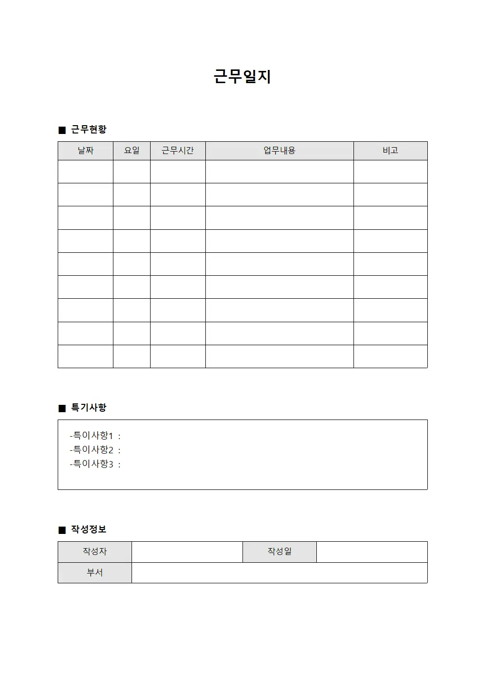 월간정리 근무일지 종합현황