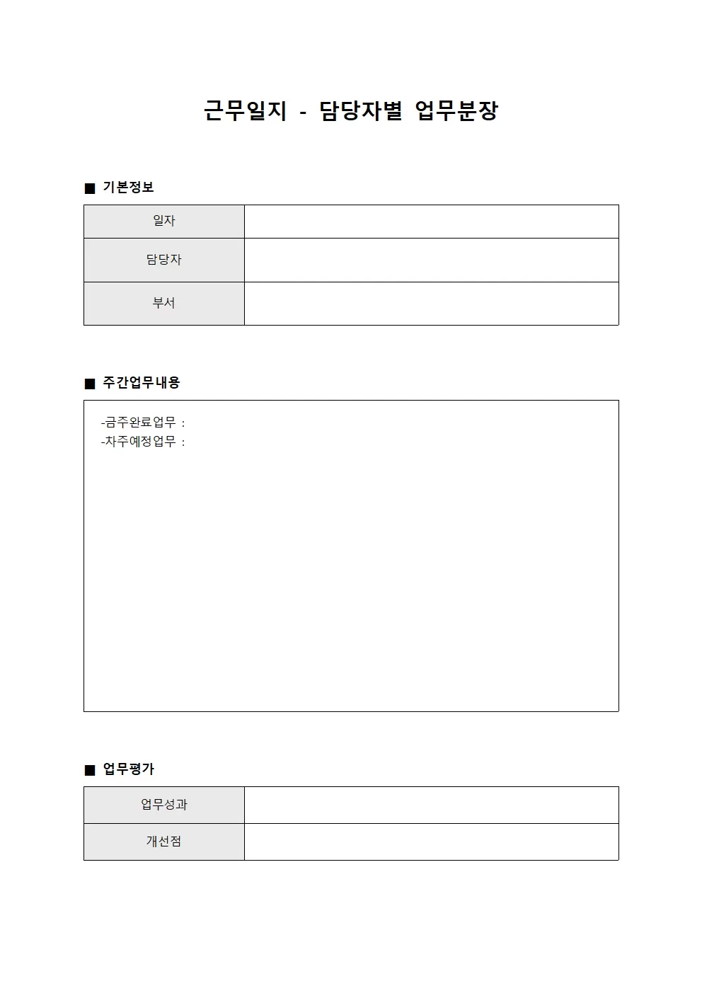 근무일지 - 담당자별 업무분장