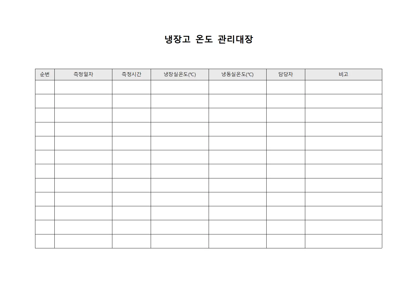 냉장고온도관리대장 적합성평가표 양식문서