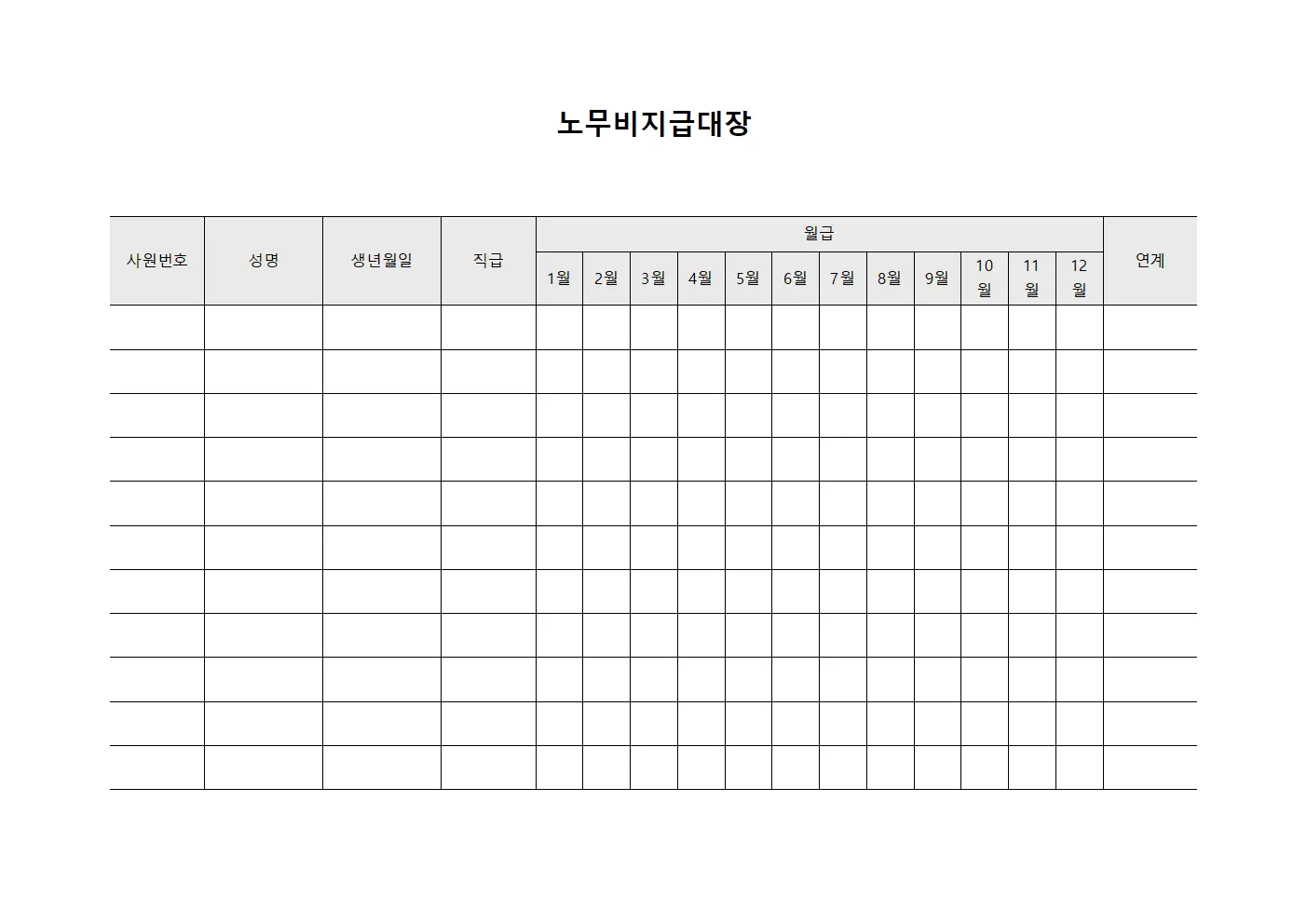 노무비지급대장 - 연간 급여 지급 현황