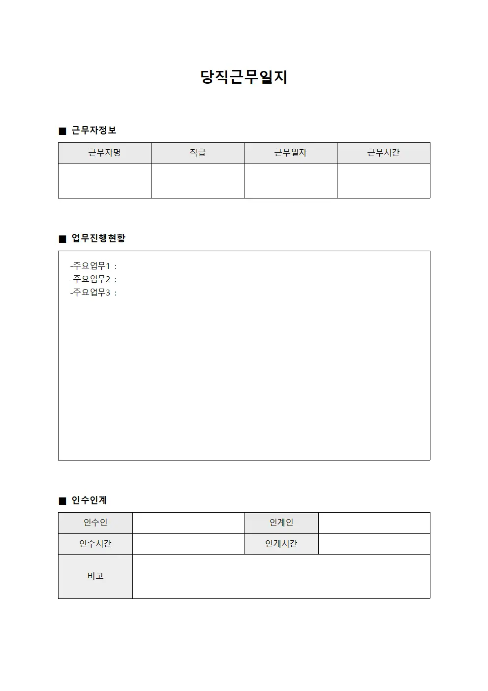 당직근무일지 - 업무진행 현황
