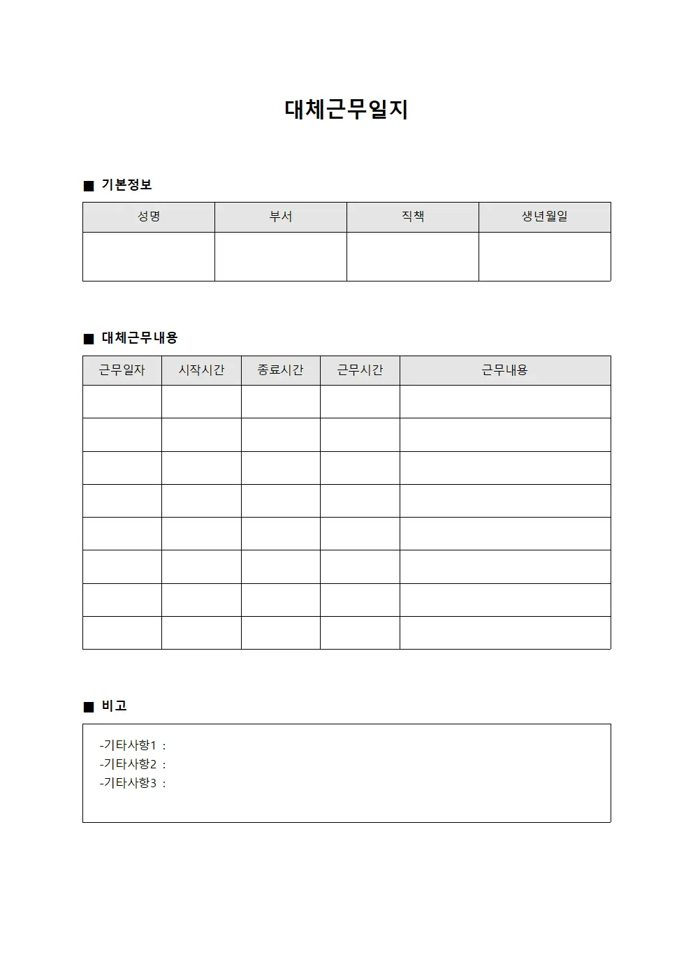 포상금 대체근무일지 현황