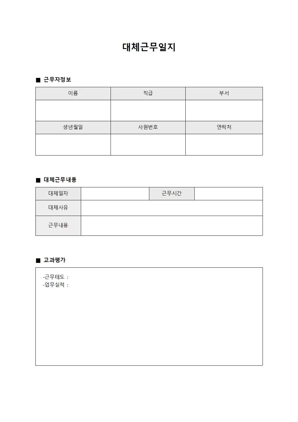 대체근무일지 - 인사고과 현황