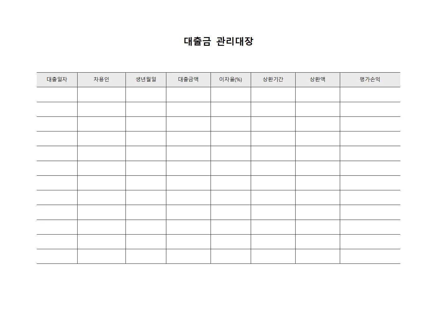 대출금관리대장 - 평가손익