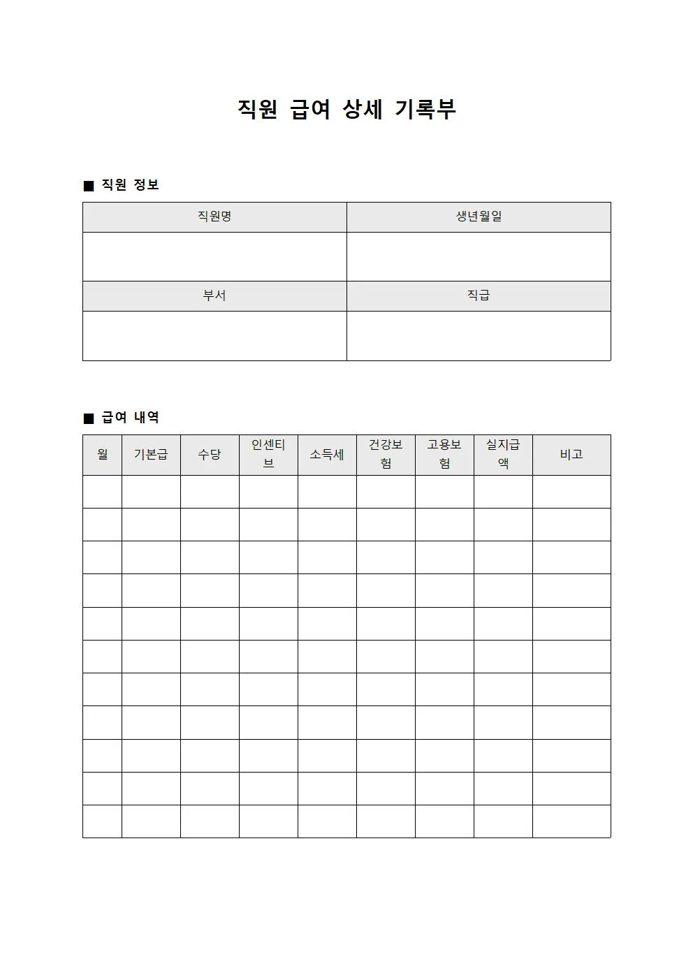 직원 급여 상세 기록부