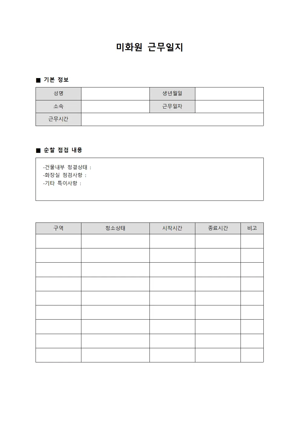 미화원근무일지 (순찰 점검)