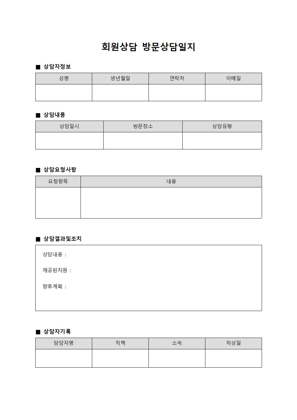 회원상담 방문상담일지 양식.서식