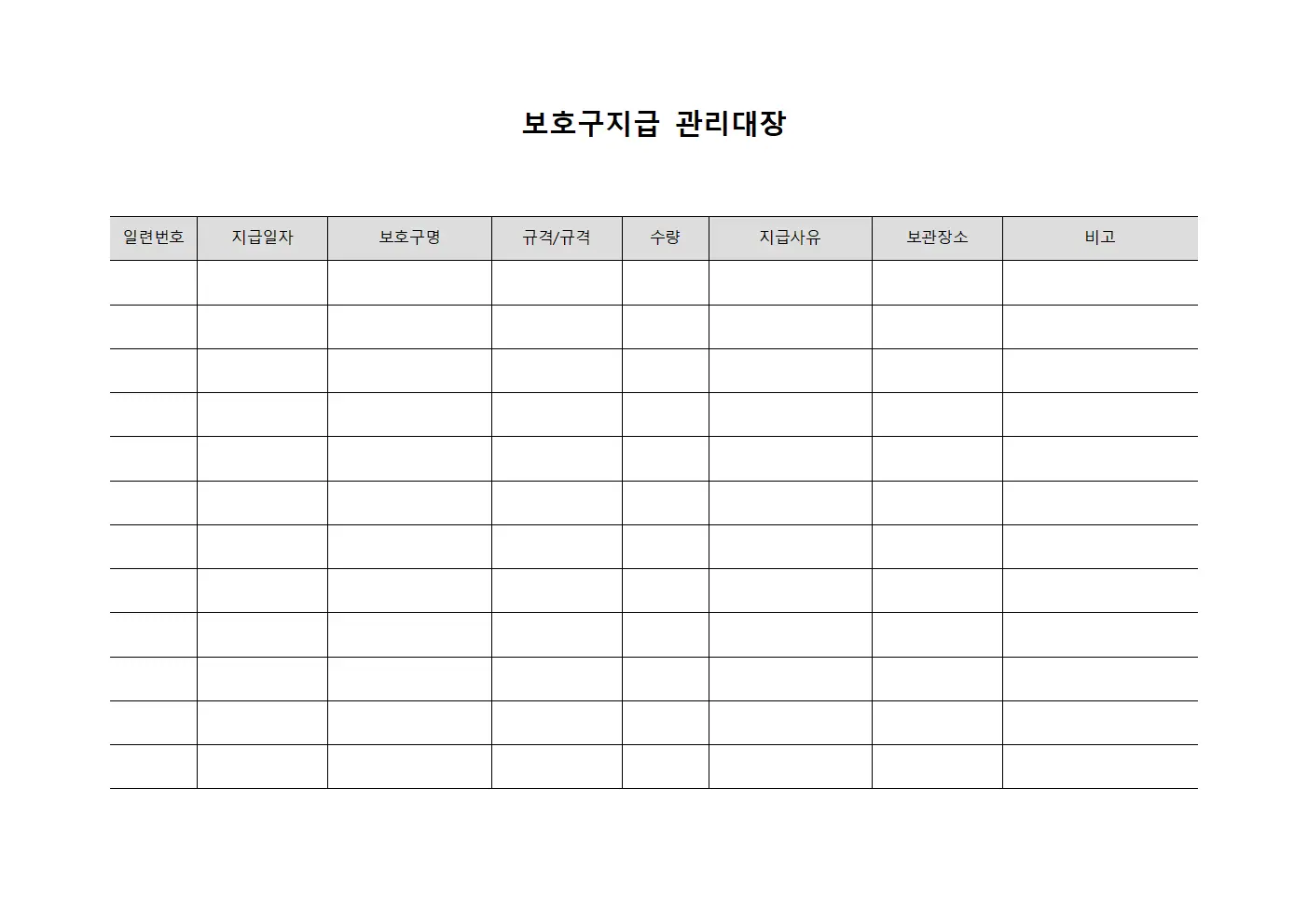 보호구지급관리대장 - 종사원안전장비배치현황