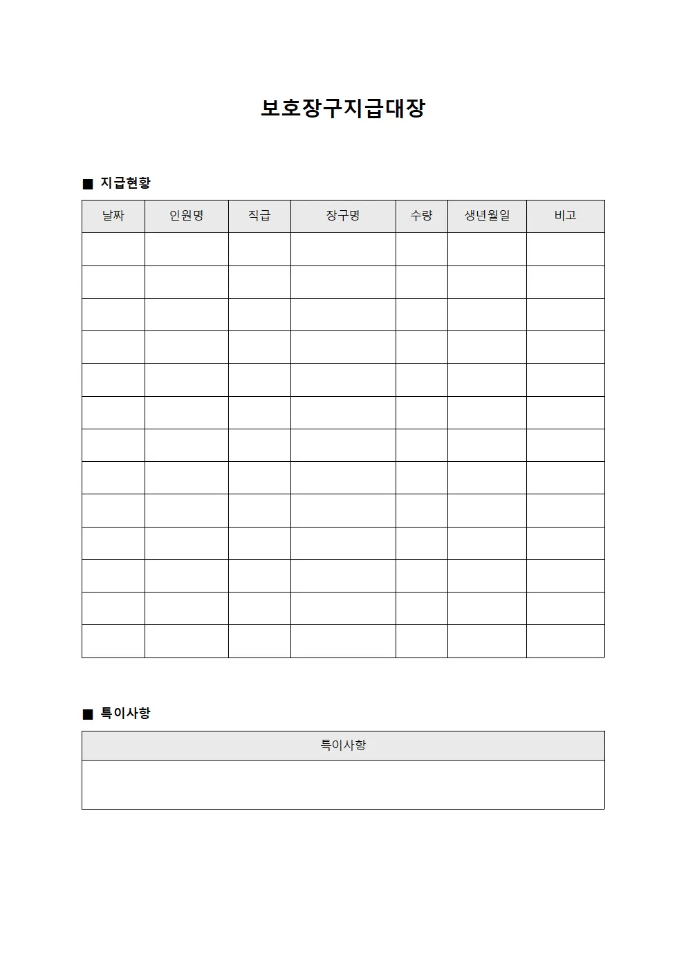 보호장구지급대장 - 현장인원