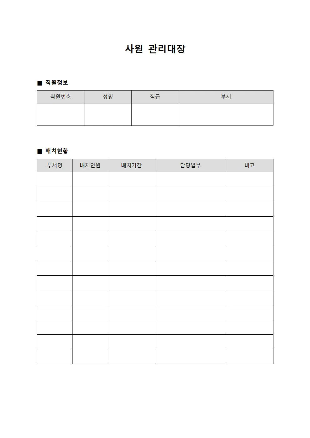 사원관리대장 - 직원배치현황