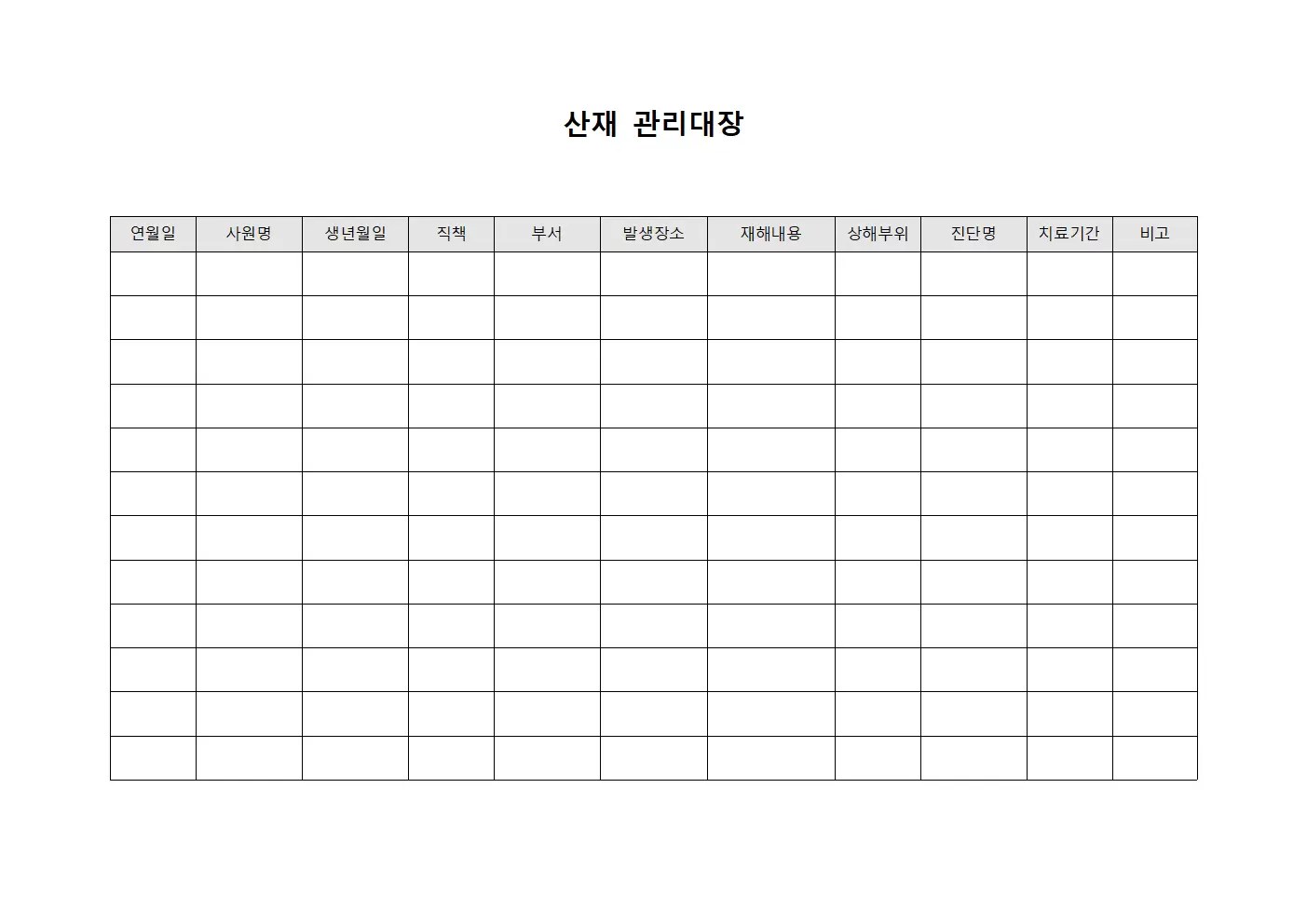 급여지급현황 산재관리대장 템플릿