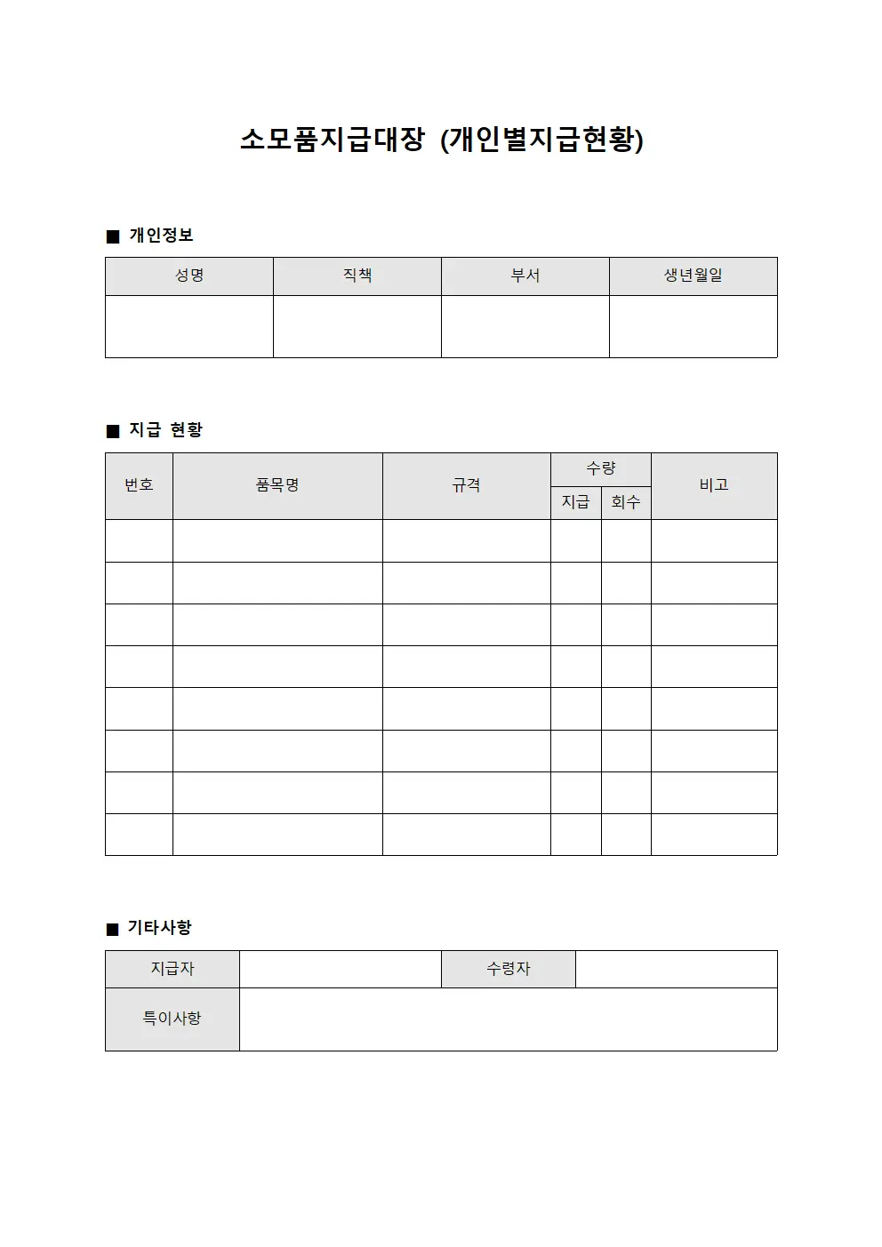 소모품지급대장 (개인별 지급 현황)