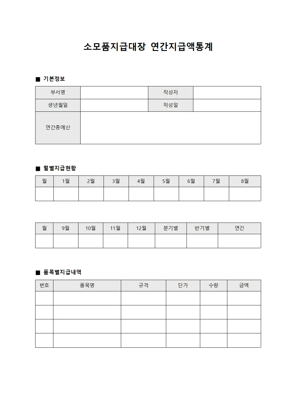 소모품지급대장 - 연간 지급액 통계