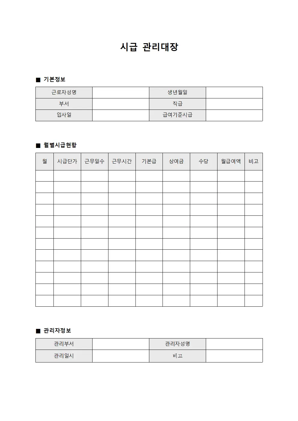 월별급여액현황 시급관리대장