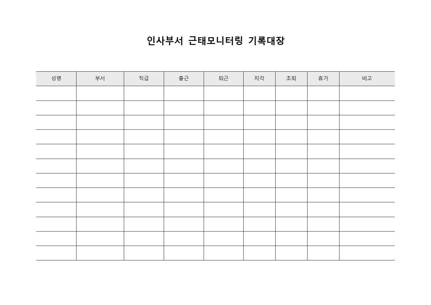 인사부서 근태모니터링 기록대장
