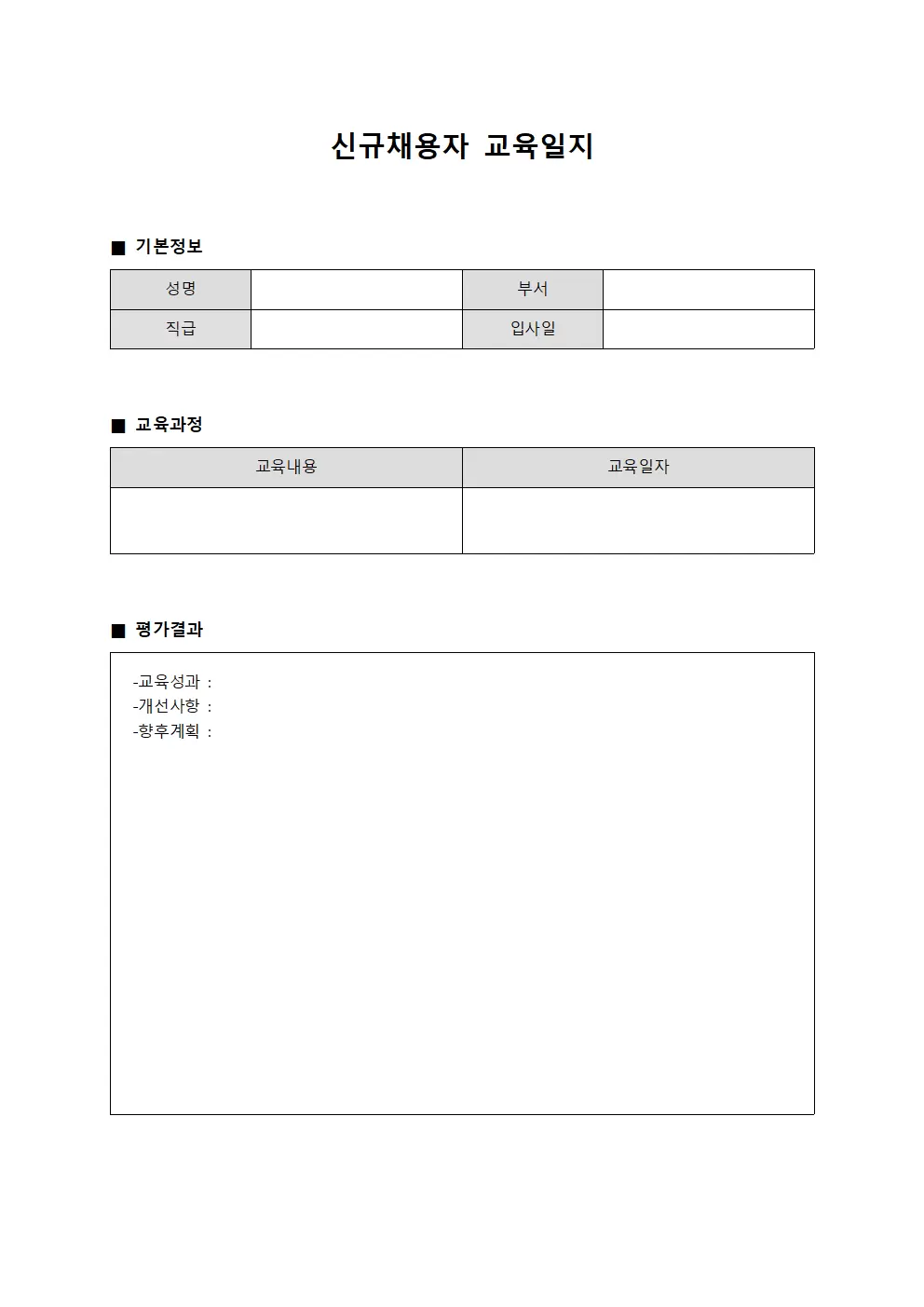 신규채용자교육일지 (평가결과종합현황)