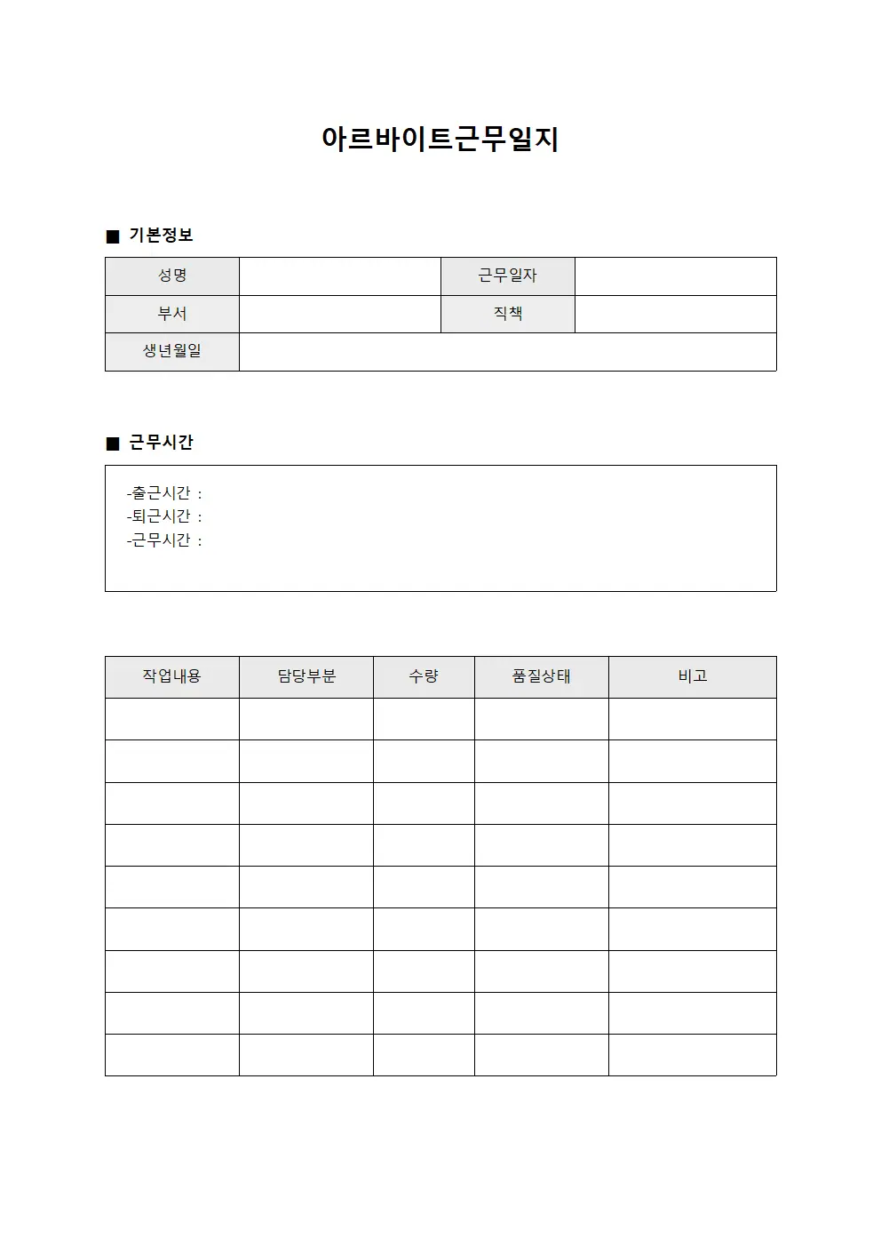 직원 채용프로세스 아르바이트근무일지