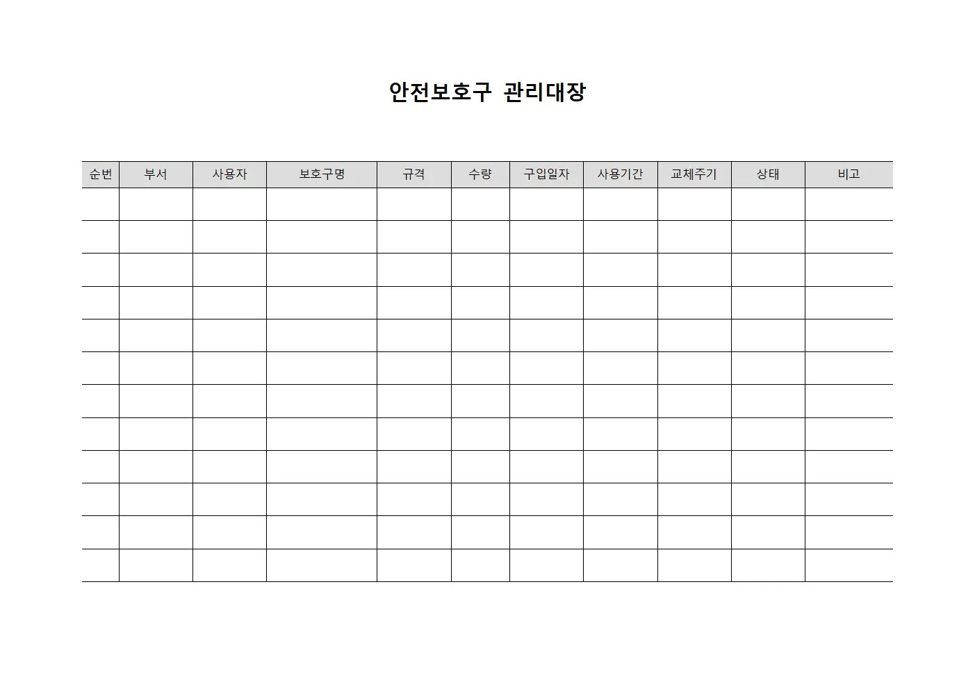 안전보호구관리대장 (배치장비손모및폐기)