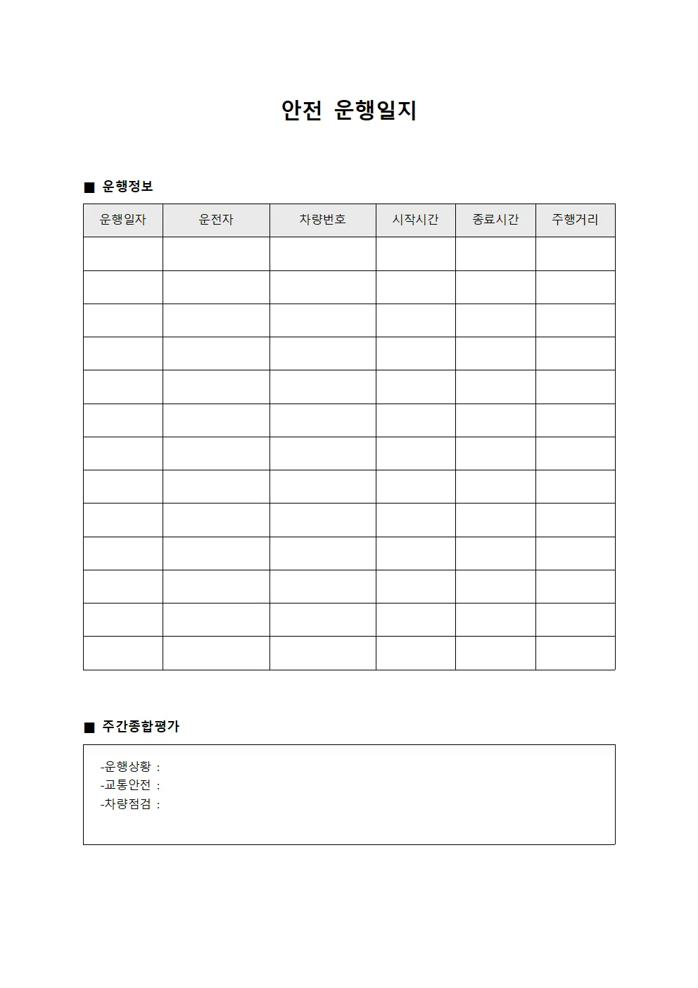 안전운행일지 (주간 종합평가)