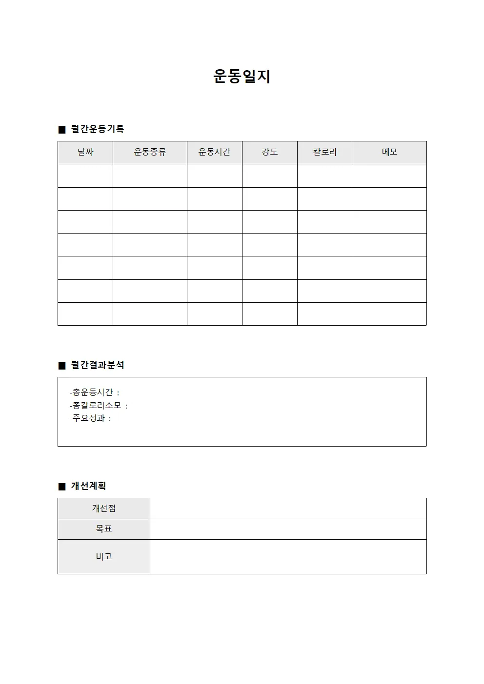 운동일지 - 월간 결과 분석