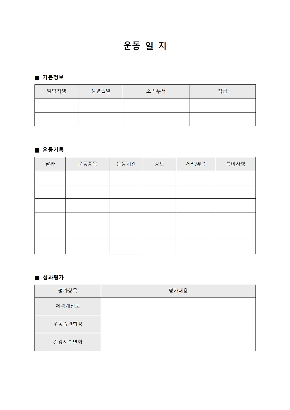운동일지 - 담당자별 성과표