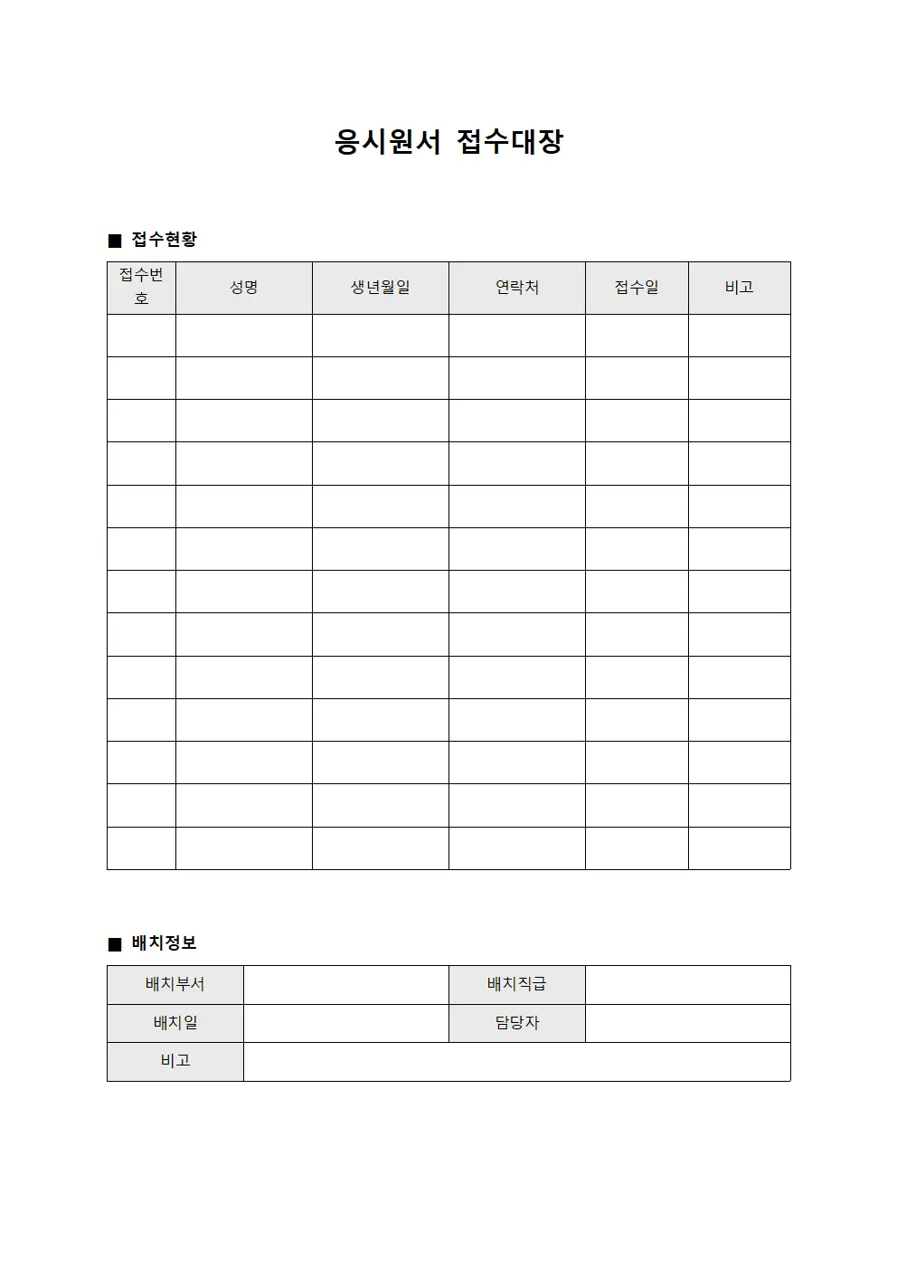 응시원서접수대장 (인사배치관련 현황)