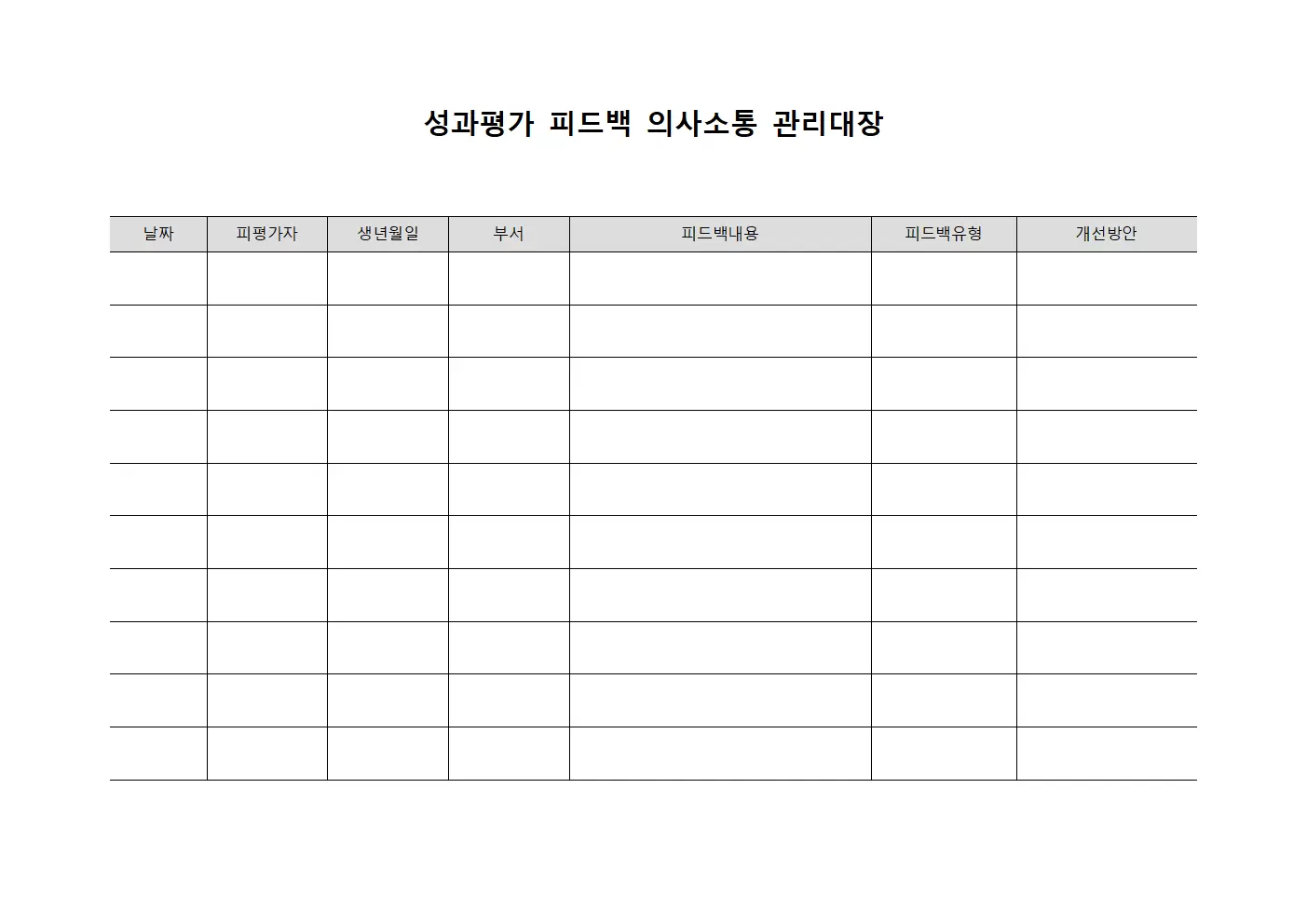 성과평가피드백 의사소통관리대장