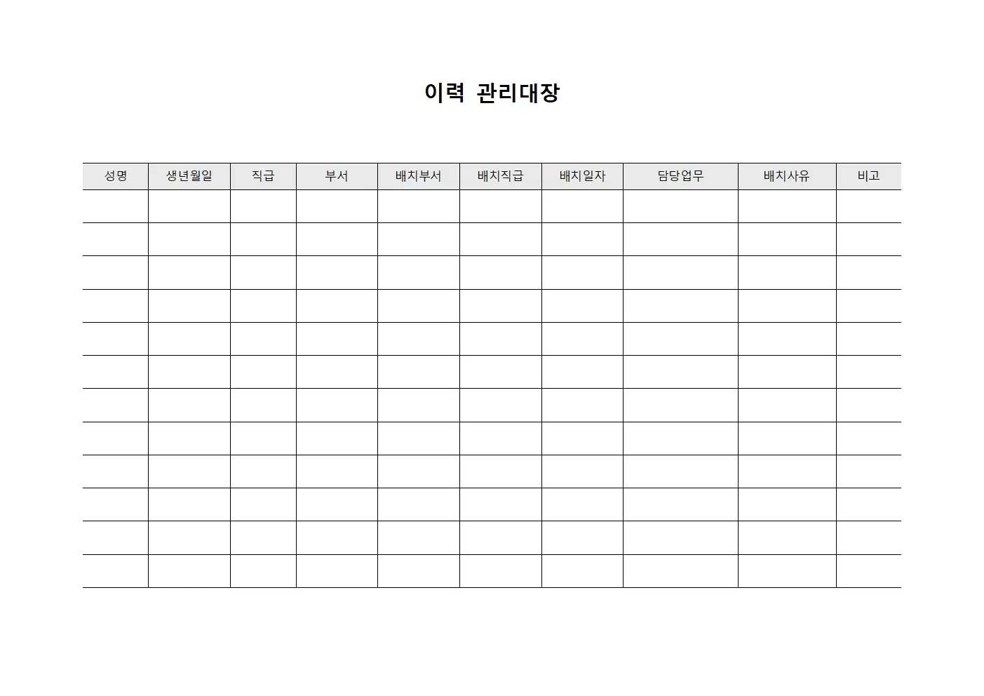 이력관리대장 - 직원배치