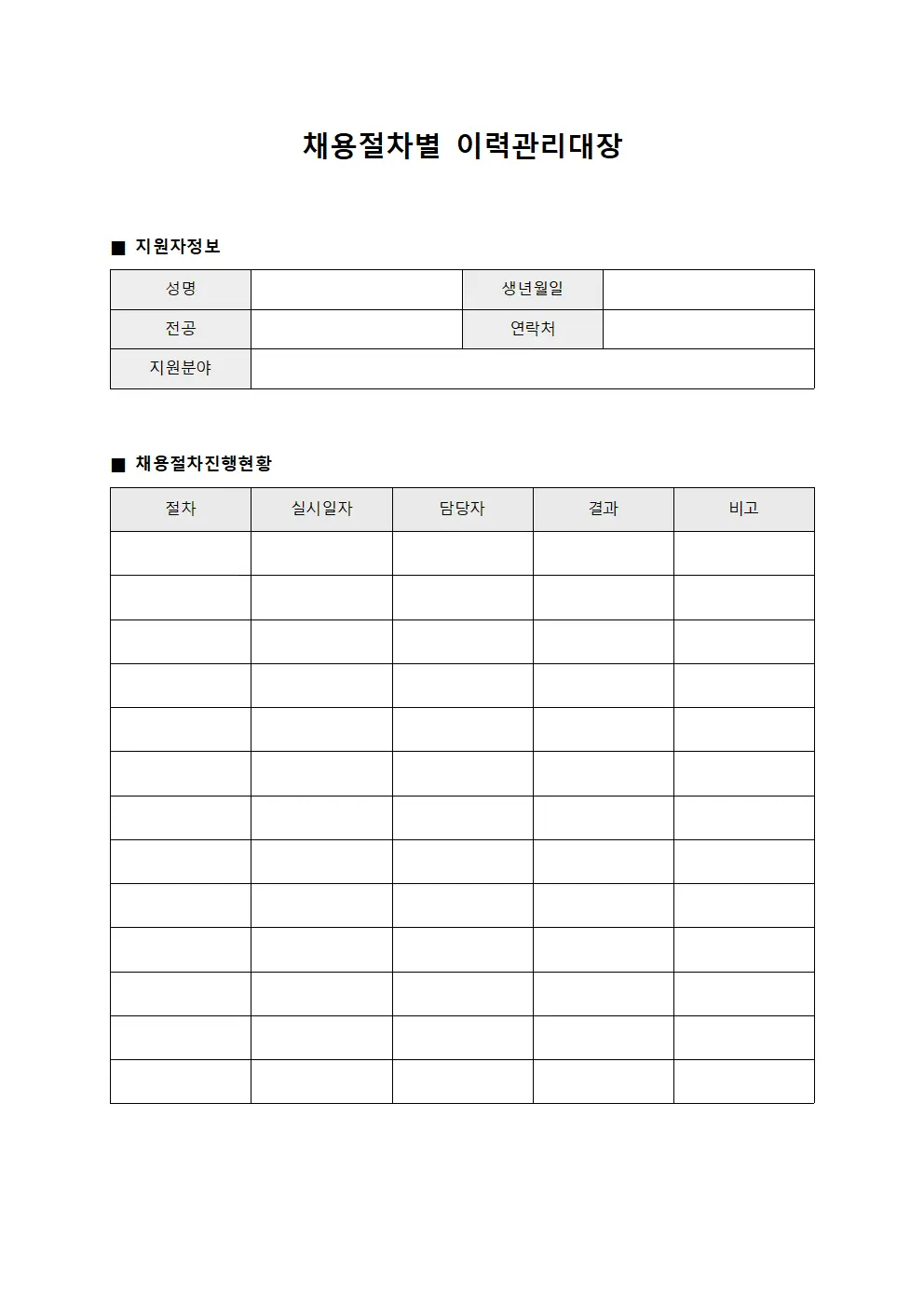 이력관리대장 (채용절차별)