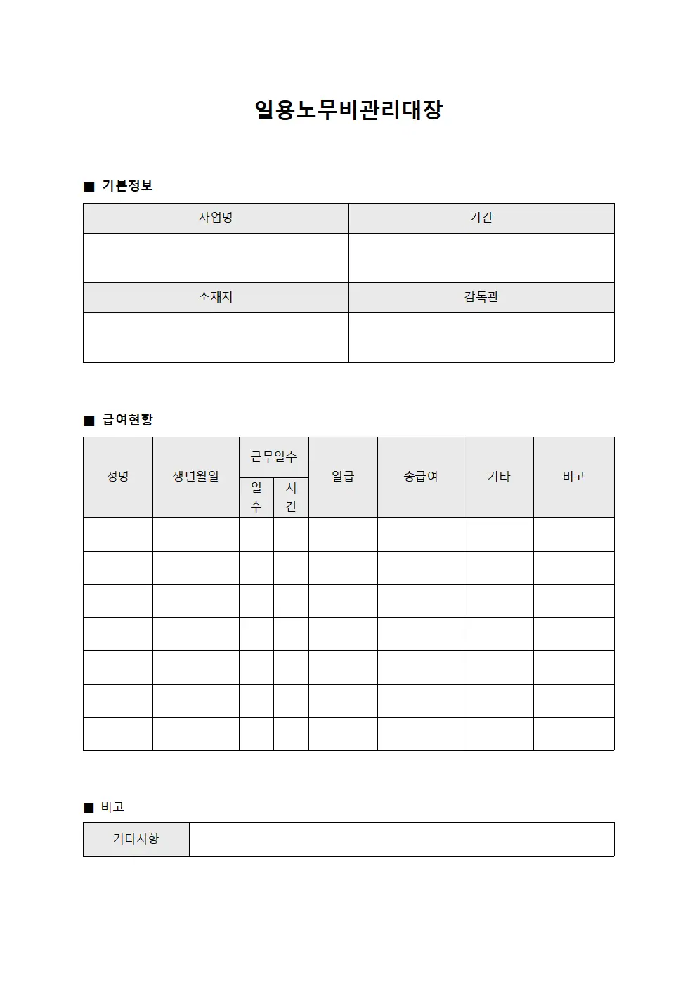 일용노무비관리대장 - 급여명세서발급