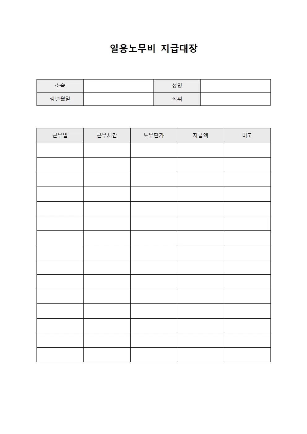일용노무비지급대장 - 임직원 급여 지급 현황