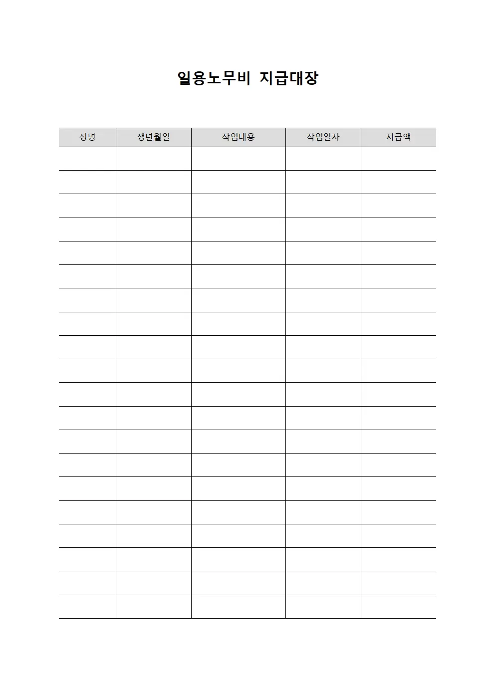 일용노무비지급대장 (근무자 보수 지급 현황)