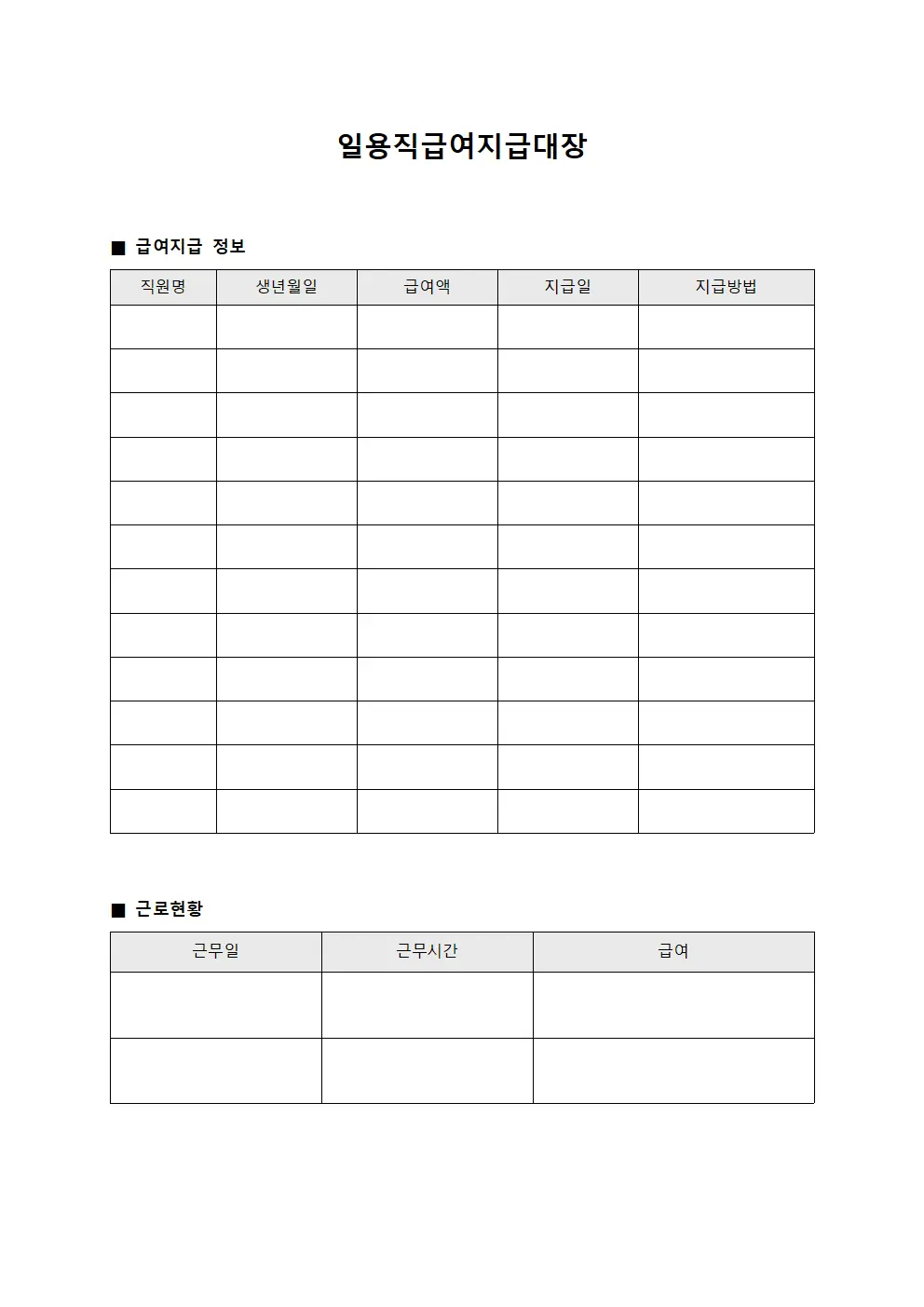 일용직급여지급대장 (임직원 급여 지급 현황)