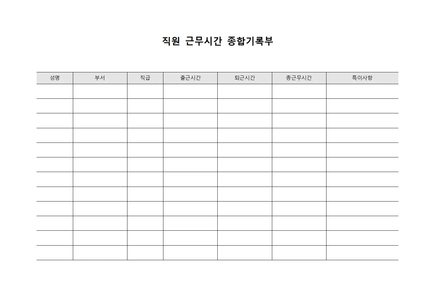 직원 근무시간 종합기록부