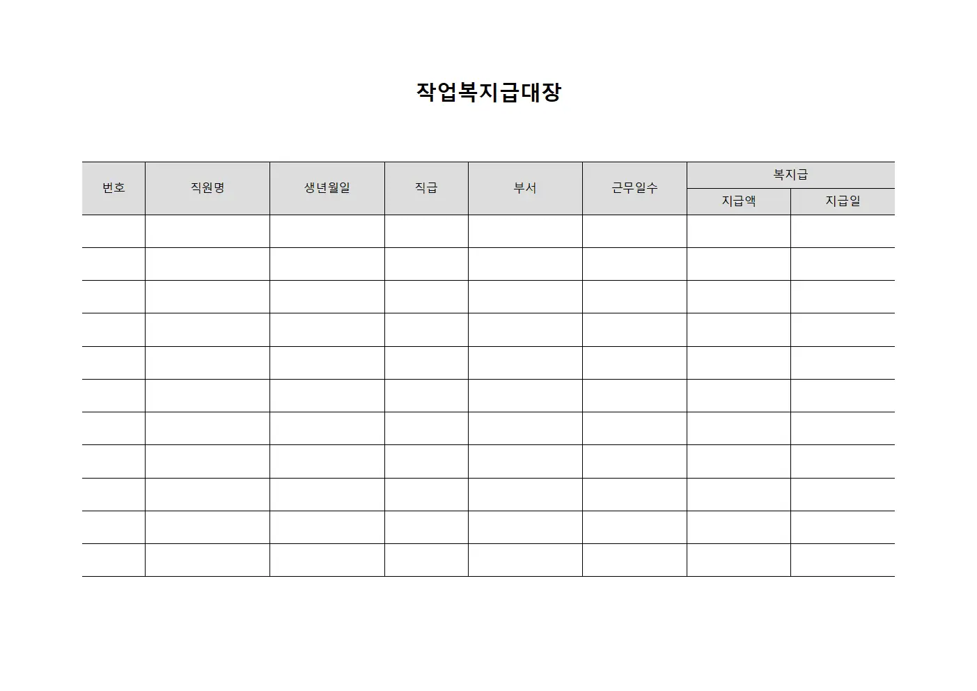 작업복지급대장 (직원 근무 현황)
