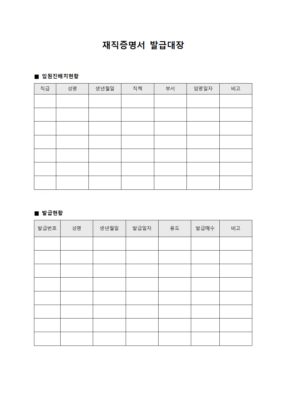 재직증명서발급대장 - 임원진배치현황