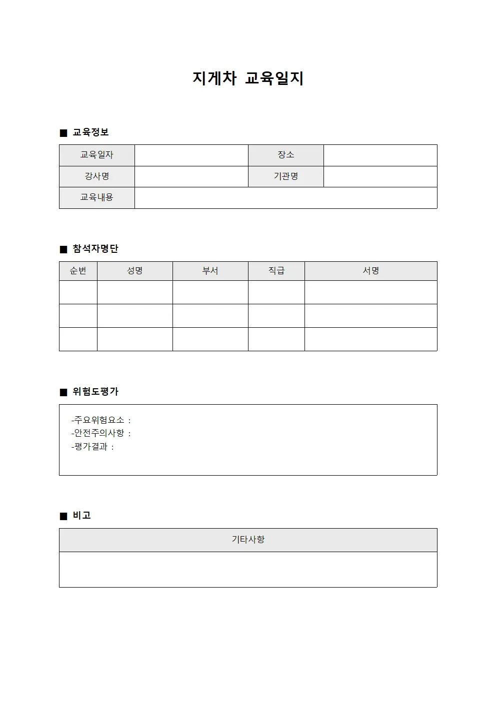 지게차교육일지 (책임자위험도평가)