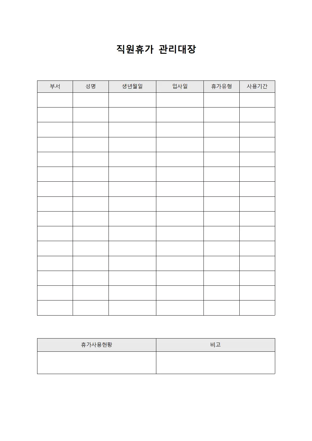 직원휴가관리대장 월별현황