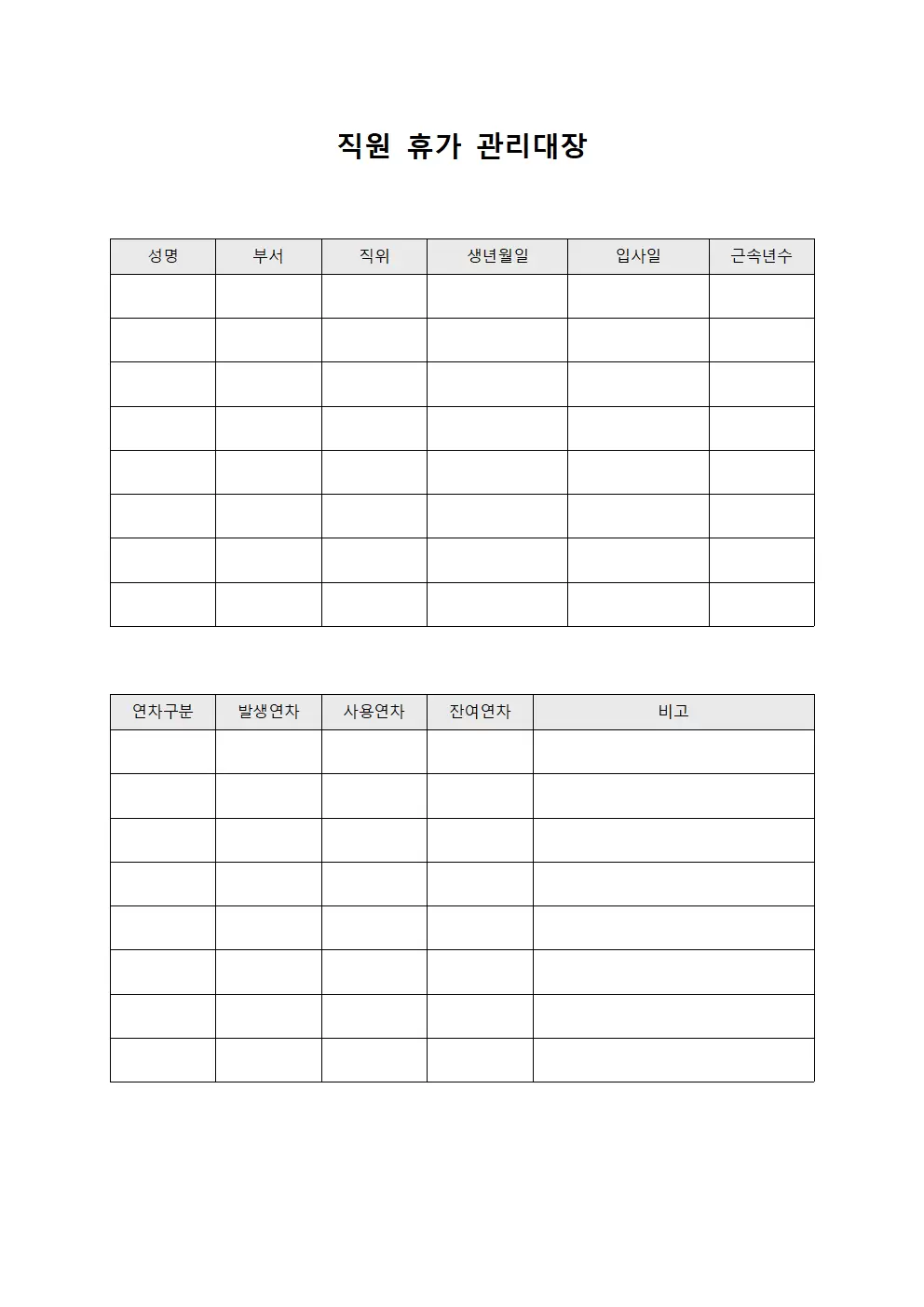 직원휴가관리대장 (성과관리)