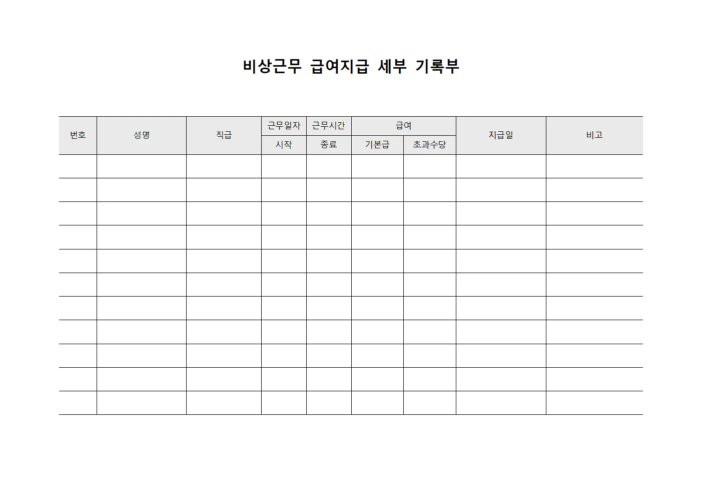 비상근무 급여지급 세부 기록부