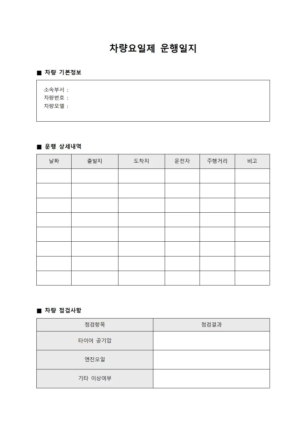 차량요일제운행일지 - 주간 사건사고보고